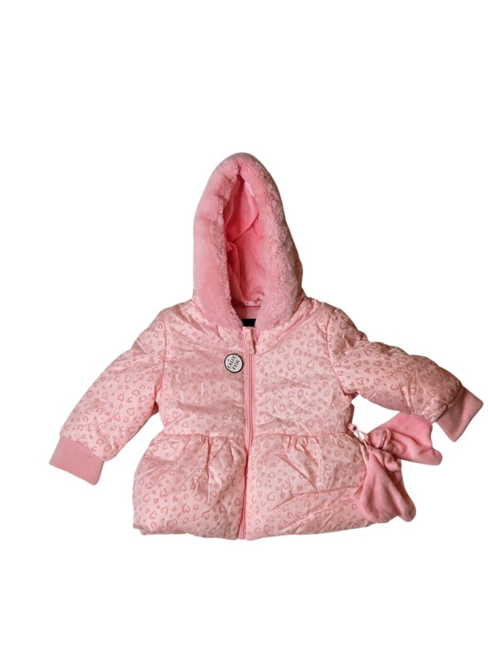 Rothschild Baby Girls Puffer Coat 18M Pink Leopard Hooded Jacket Mittens NWOT